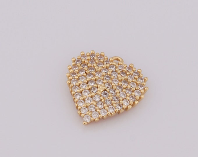 1 pcs Gold Heart Pendant,18K Gold Filled CZ Heart Charm,Heart Charm DIY Bracelet Necklace Jewelry Making Findings Supply