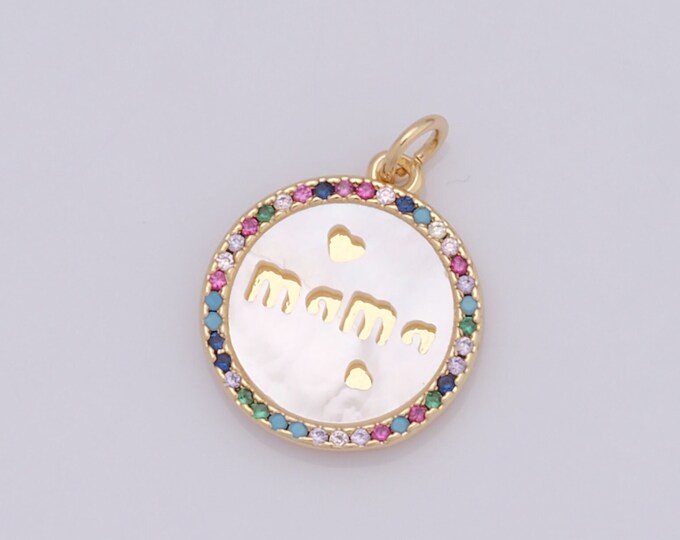 1 pcs Gold MAMA Pendant,18K Gold Filled Heart Charm,CZ Round Charm DIY Bracelet Necklace Jewelry Making Findings Supply