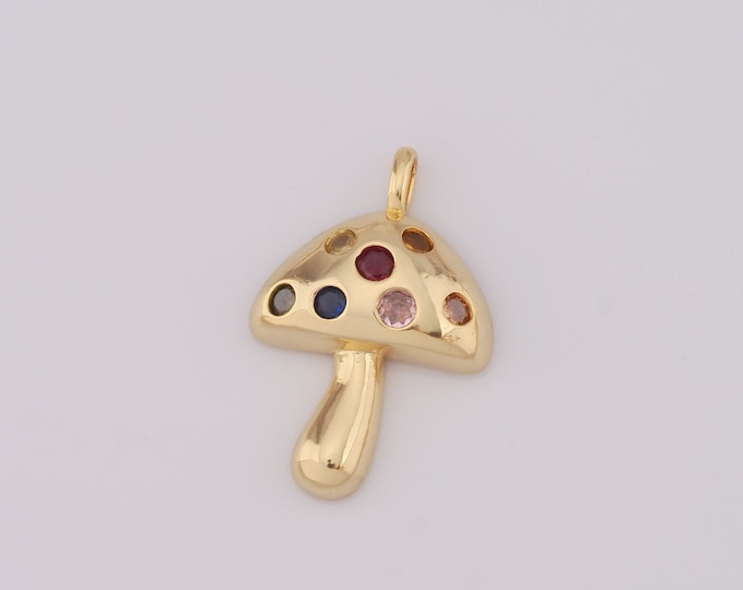 1 pcs Gold CZ Mushroom Pendant,18K Gold Filled Mushroom Charm,Mushroom Charm DIY Bracelet Necklace Jewelry Making Findings Supply