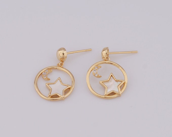 1 pair Gold Drop Stud Earrings,18K Gold Filled CZ Moon Stud Earrings,Star Stud Earrings,Hypoallergenic Stud Earrings,Gift for Her