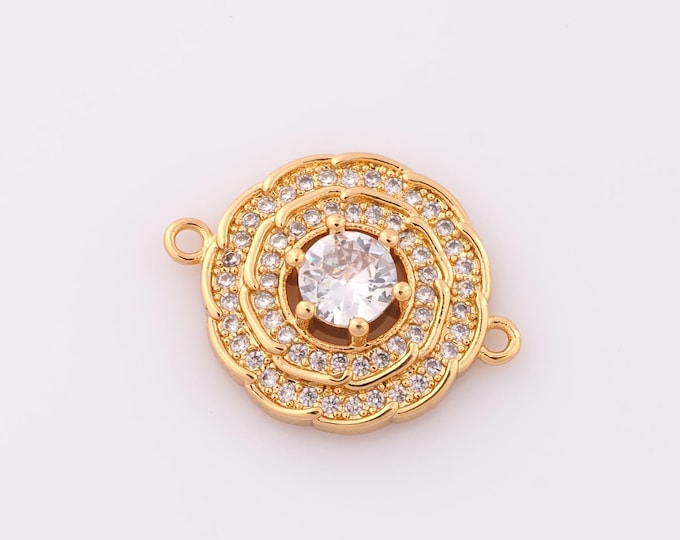 1 pcs Gold CZ Flower Connector,18K Gold Filled Flower Connector,DIY Bracelet Necklace Jewelry Making Findings Supply