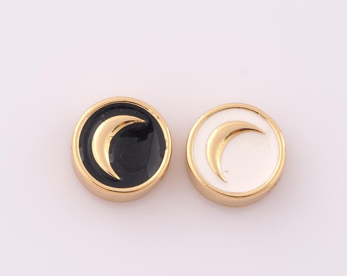 1 pcs 18K Gold Filled Enamel Crescent Moon Spacer Beads,Moon Beads Crescent Moon Beads for DIY Jewelry Making Findings Supply