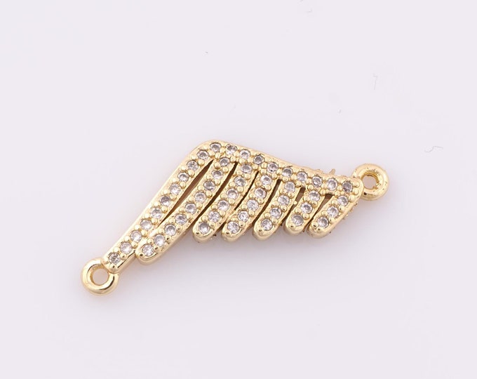 1 pcs Gold Feather Connector,18K Gold Filled CZ Feather Connector,Feather Connector DIY Bracelet Necklace Jewelry Making Findings Supply