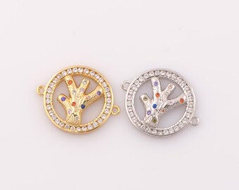 ゴールド CZ 生命の樹コネクター 1 個、18K ゴールドフィルド ツリー