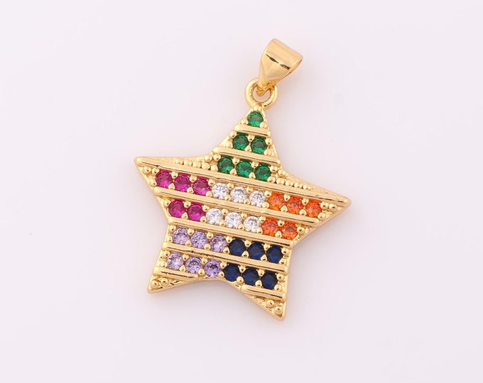1 pcs Gold CZ Star Pendant,18K Gold Filled Star Charm,Star Charm DIY Bracelet Necklace Jewelry Making Findings Supply