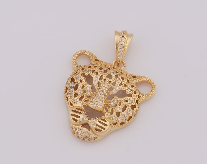 1 pcs Gold Leopard Pendant,18K Gold Filled CZ Leopard Charm,Tiger Charm DIY Bracelet Necklace Jewelry Making Findings Supply