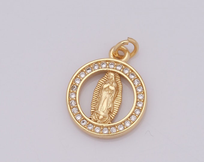 1 pcs Gold Virgin Mary Pendant,18K Gold Filled CZ Religion Charm,Catholic Charm DIY Bracelet Necklace Jewelry Making Findings Supply