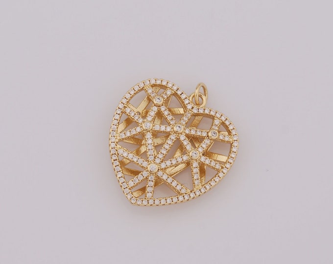 1 pcs Gold CZ Heart Pendant,18K Gold Filled Heart Charm,Heart Charm DIY Bracelet Necklace Jewelry Making Findings Supply