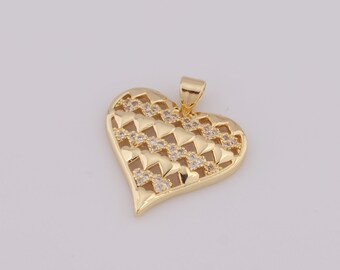 1 pezzo di ciondolo a forma di cuore in oro, ciondolo a forma di cuore in CZ riempito in oro 18 carati, ciondolo a cuore con ciondolo a forma di cuore, collana fai da te, creazione di gioielli, fornitura di risultati