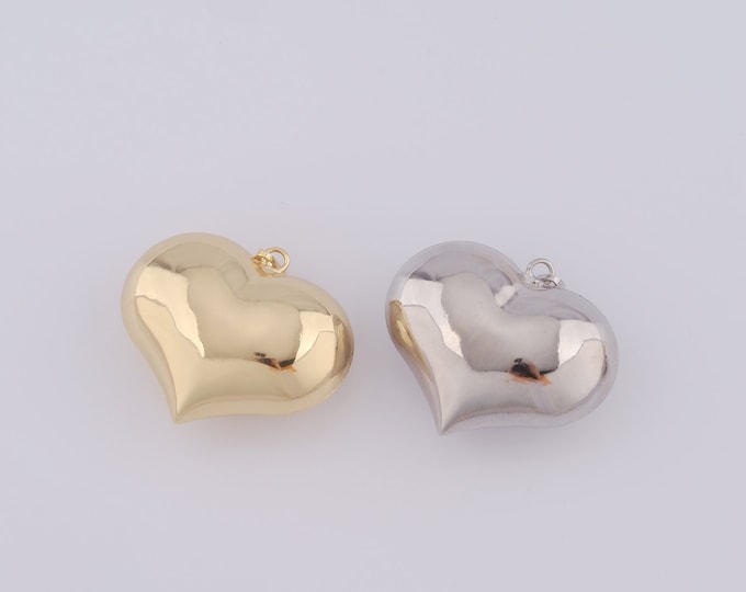 1 pcs Gold Puffed Heart Pendant,18K Gold Filled Heart Charm,Heart Charm DIY Bracelet Necklace Jewelry Making Findings Supply