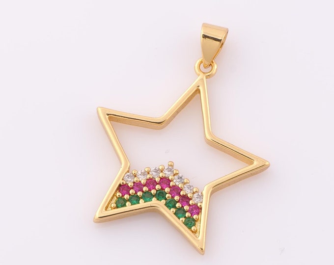 1 pcs Gold CZ Star Pendant,18K Gold Filled Star Charm,Star Charm DIY Bracelet Necklace Jewelry Making Findings Supply