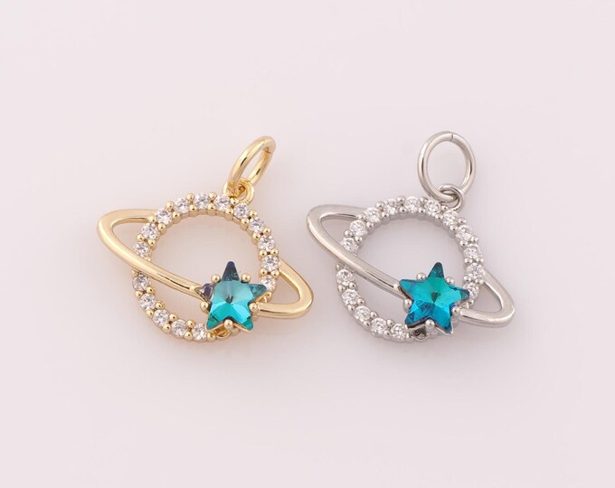 1 pcs Gold CZ Saturn Pendant,18K Gold Filled Star Charm,Saturn Charm DIY Bracelet Necklace Jewelry Making Findings Supply