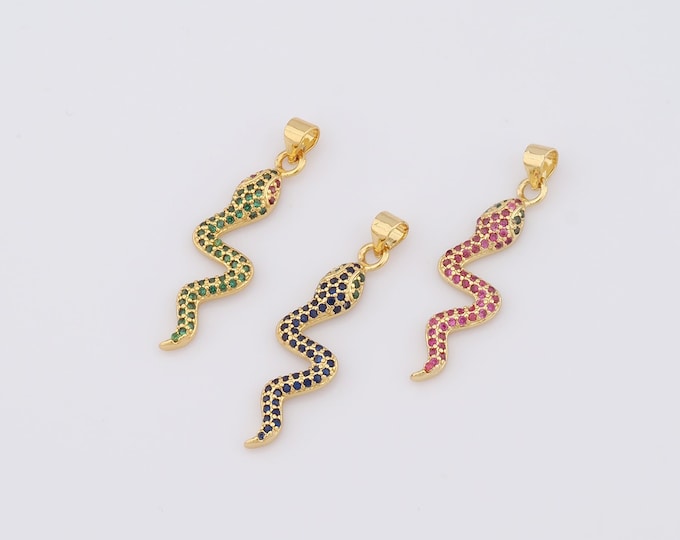 1 pcs Gold Snake Pendant,18K Gold Filled CZ Snake Charm,Snake Charm DIY Bracelet Necklace Jewelry Making Findings Supply