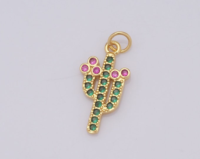 1 pcs Gold Cactus Pendant,18K Gold Filled CZ Desert Charm,Cactus  Charm DIY Bracelet Necklace Jewelry Making Findings Supply