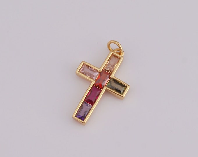 1 pcs Gold CZ Cross  Pendant,18K Gold Filled Religion Charm,Christian Charm DIY Bracelet Necklace Jewelry Making Findings Supply