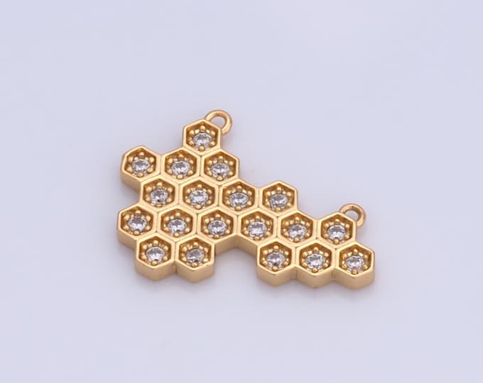1 pcs Gold Honeycomb Pendant,18K Gold Filled CZ Honeycomb Charm,Honeycomb Charm DIY Bracelet Necklace Jewelry Making Findings Supply