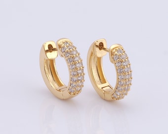 1 pair Gold Hoop Earrings,18K Gold Filled CZ Huggie Hoop Earrings,Hoop Earrings,Hypoallergenic Huggie Hoop,Gift for Her