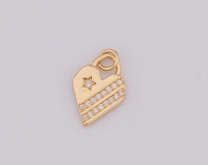 1 pcs Gold Heart Pendant,18K Gold Filled CZ Star Charm,Heart Charm DIY Bracelet Necklace Jewelry Making Findings Supply