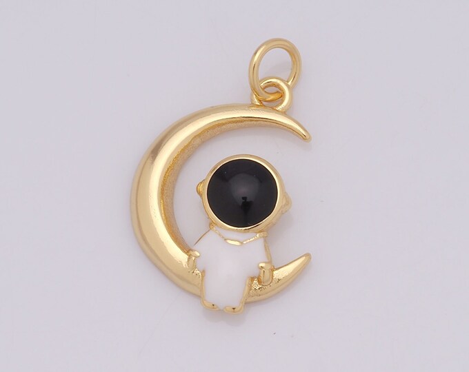 1 pcs Gold Astronaut Pendant,18K Gold Filled Enamel Moon Charm,Astronaut Charm DIY Bracelet Necklace Jewelry Making Findings Supply