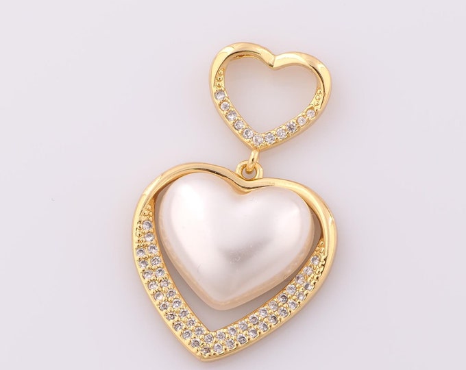 1 pcs Gold CZ Heart Pendant,18K Gold Filled Heart Charm,Heart Charm DIY Bracelet Necklace Jewelry Making Findings Supply