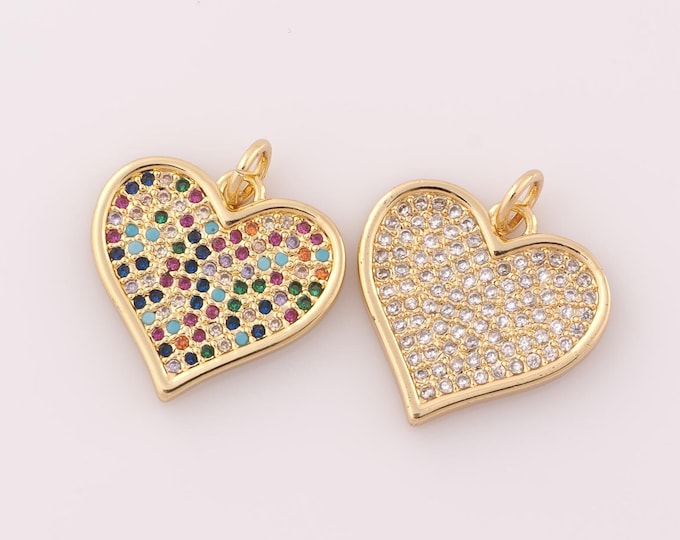 1 pcs Gold CZ Heart Pendant,18K Gold Filled Heart Charm,Heart Charm DIY Bracelet Necklace Jewelry Making Findings Supply