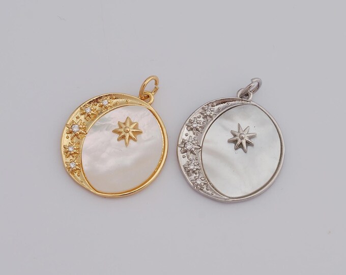 1 pcs Gold CZ Moon Pendant,18K Gold Filled Star Charm,Moon Charm DIY Bracelet Necklace Jewelry Making Findings Supply
