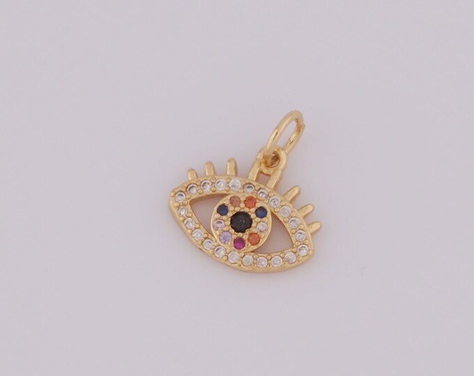 1 pcs Gold CZ Evil Eye Pendant,18K Gold Filled Eye Charm,Eye Charm DIY Bracelet Necklace Jewelry Making Findings Supply