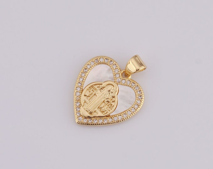 1 pcs Gold CZ Jesus Pendant,18K Gold Filled Fritillary Religion Charm,Heart Charm DIY Bracelet Necklace Jewelry Making Findings Supply