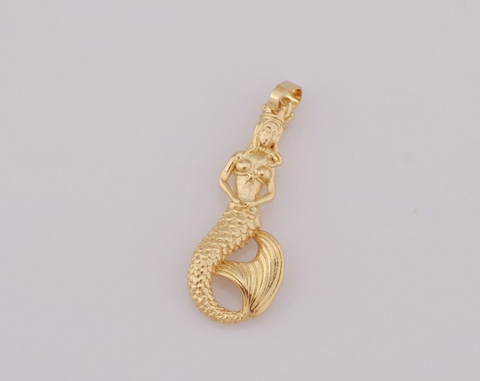 1 pcs Gold Mermaid Pendant,18K Gold Filled Mermaid Charm,Mermaid Charm DIY Bracelet Necklace Jewelry Making Findings Supply