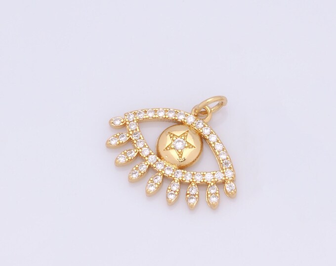 1 pcs Gold Evil Eye Pendant,18K Gold Filled CZ Tassel Charm,Star Charms DIY Bracelet Necklace Jewelry Making Findings Supply