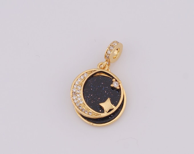 1 pcs Gold Moon Pendant,18K Gold Filled CZ Star Charm,Moon Charm DIY Bracelet Necklace Jewelry Making Findings Supply
