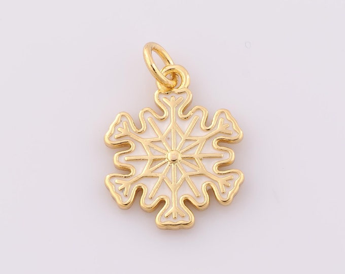 1 pcs Gold Enamel Snowflake Pendant,18K Gold Filled Snowflake Charm,Snowflake Charm DIY Bracelet Necklace Jewelry Making Findings Supply