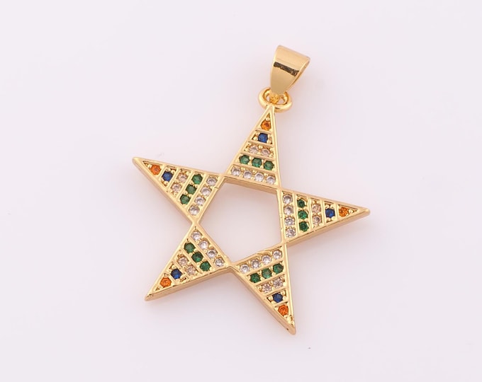 1 pcs Gold CZ Star Pendant,18K Gold Filled Star Charm,Star Charm DIY Bracelet Necklace Jewelry Making Findings Supply