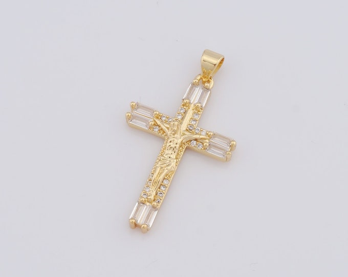 1 pcs Gold Cross Pendant,18K Gold Filled CZ Religion Charm,Christian Charm DIY Bracelet Necklace Jewelry Making Findings Supply