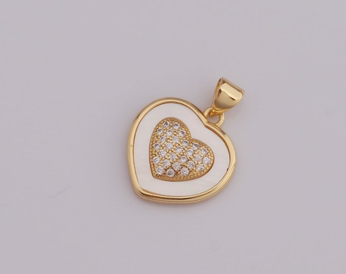 1 pcs Gold Fritillary Heart Pendant,18K Gold Filled Heart Charm,CZ Heart Charm DIY Bracelet Necklace Jewelry Making Findings Supply
