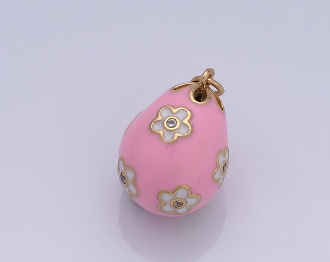 1 pcs Gold Easter Egg Pendant,18K Gold Filled CZ Flower Egg Charm,Enamel Egg Charm DIY Bracelet Necklace Jewelry Making Findings Supply