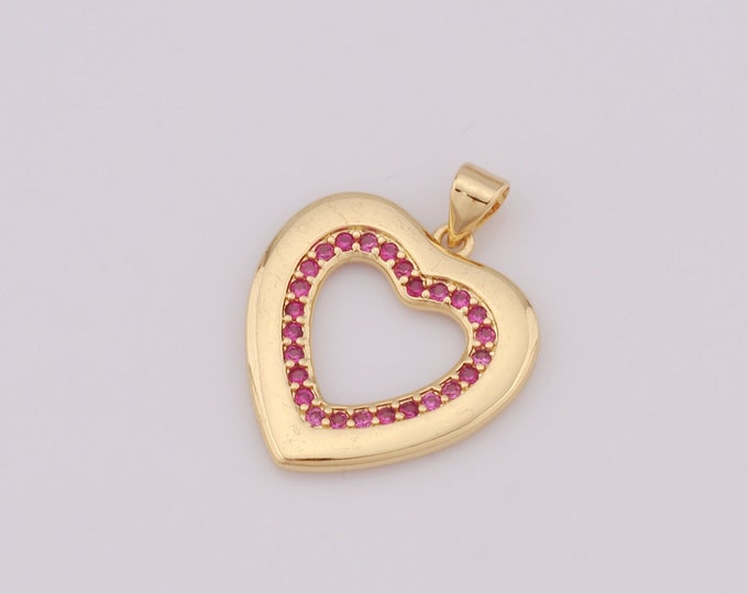 1 pcs Gold CZ Heart Pendant,18K Gold Filled Heart Charm,Heart Charm DIY Bracelet Necklace Jewelry Making Findings Supply