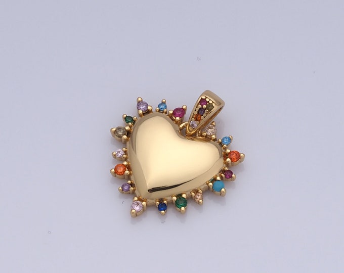 1 pcs Gold Heart Pendant,18K Gold Filled CZ Heart Charm,Heart Charm DIY Bracelet Necklace Jewelry Making Findings Supply
