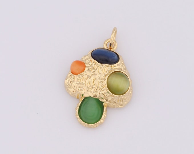 1 pcs Gold Mushroom Pendant,18K Gold Filled Natural Stone Mushroom Charm,Mushroom Charm DIY Bracelet Necklace Jewelry Making Findings Supply