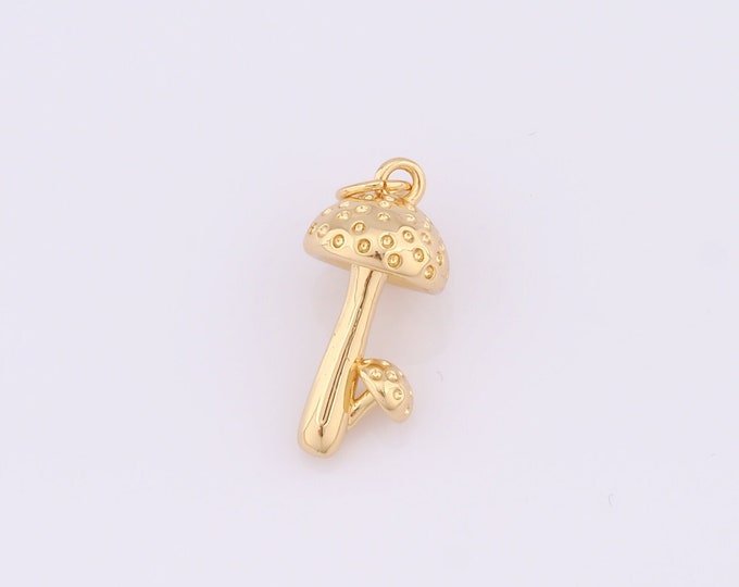 1 pcs Gold Mushroom Pendant,18K Gold Filled Mushroom Charm,Mushroom Charm DIY Bracelet Necklace Jewelry Making Findings Supply