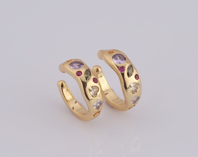 1 pair Gold Non Piercing Cartilage Clip Earrings,18K Gold Filled Cuff Earrings,Hypoallergenic Huggie Hoop,Gift for Her