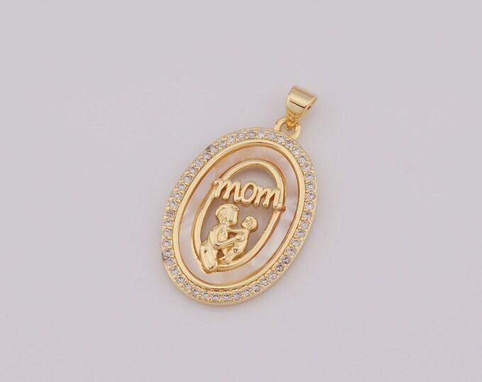 1 pcs Gold Fritillary MOM Pendant,18K Gold Filled Oval Charm,Oval Charm DIY Bracelet Necklace Jewelry Making Findings Supply