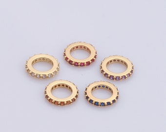 1 pcs 18K Gold Filled CZ Spacer Beads,Perforated Beads,Large Hole Beads,Flat Beads for DIY Jewelry Making Findings Supply
