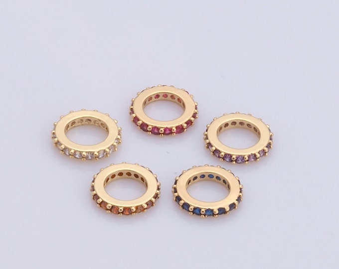 1 pcs 18K Gold Filled CZ Spacer Beads,Perforated Beads,Large Hole Beads,Flat Beads for DIY Jewelry Making Findings Supply