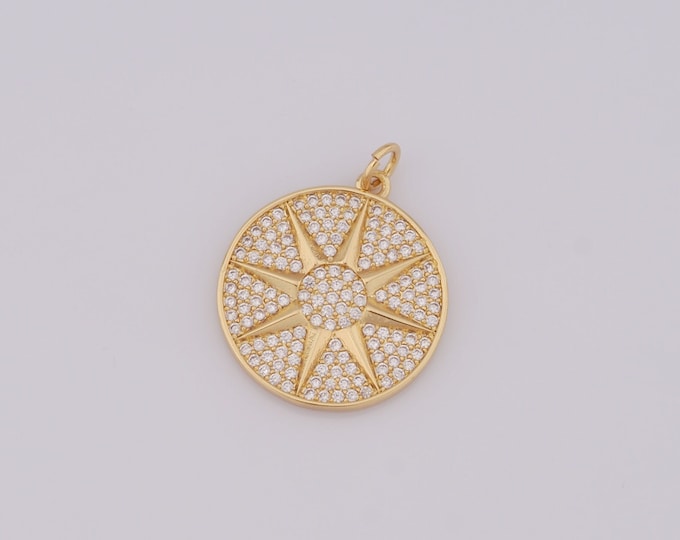 1 pcs Gold Polaris Pendant,18K Gold Filled CZ Celestial Charm,Starburst Charm DIY Bracelet Necklace Jewelry Making Findings Supply