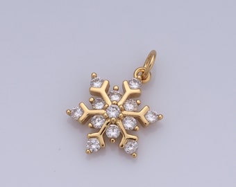 1 pcs Gold Snowflake Pendant,18K Gold Filled CZ Christmas Charm,Snowflake Charm DIY Bracelet Necklace Jewelry Making Findings Supply