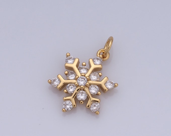 1 pcs Gold Snowflake Pendant,18K Gold Filled CZ Christmas Charm,Snowflake Charm DIY Bracelet Necklace Jewelry Making Findings Supply
