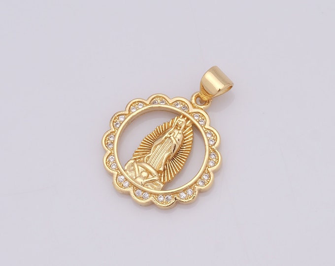 1 pcs Gold Virgin Mary Pendant,18K Gold Filled CZ Catholic Charm,Religion Charm DIY Bracelet Necklace Jewelry Making Findings Supply