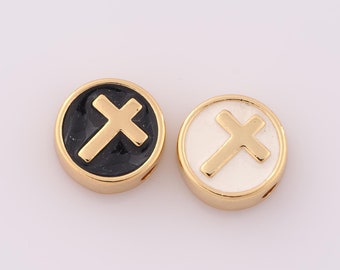 1 pcs 18K Gold Filled Enamel Cross Spacer Beads,Religion Beads Christian Beads for DIY Jewelry Making Findings Supply