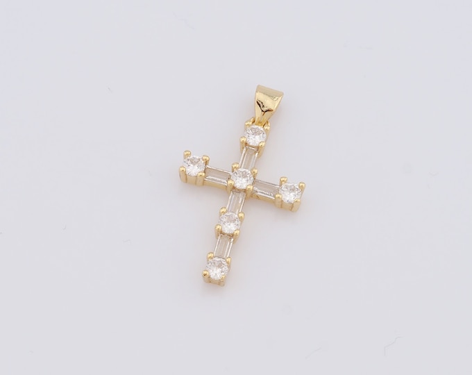 1 pcs Gold Cross Pendant,18K Gold Filled CZ Religion Charm,Christian Charm DIY Bracelet Necklace Jewelry Making Findings Supply